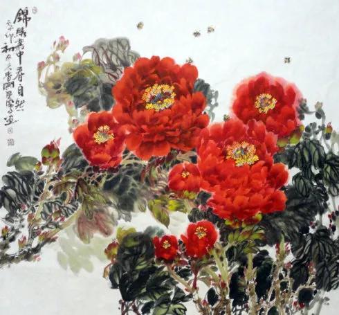 国画名家董萍写意牡丹作品精选,名家写意牡丹公鸡图片大全