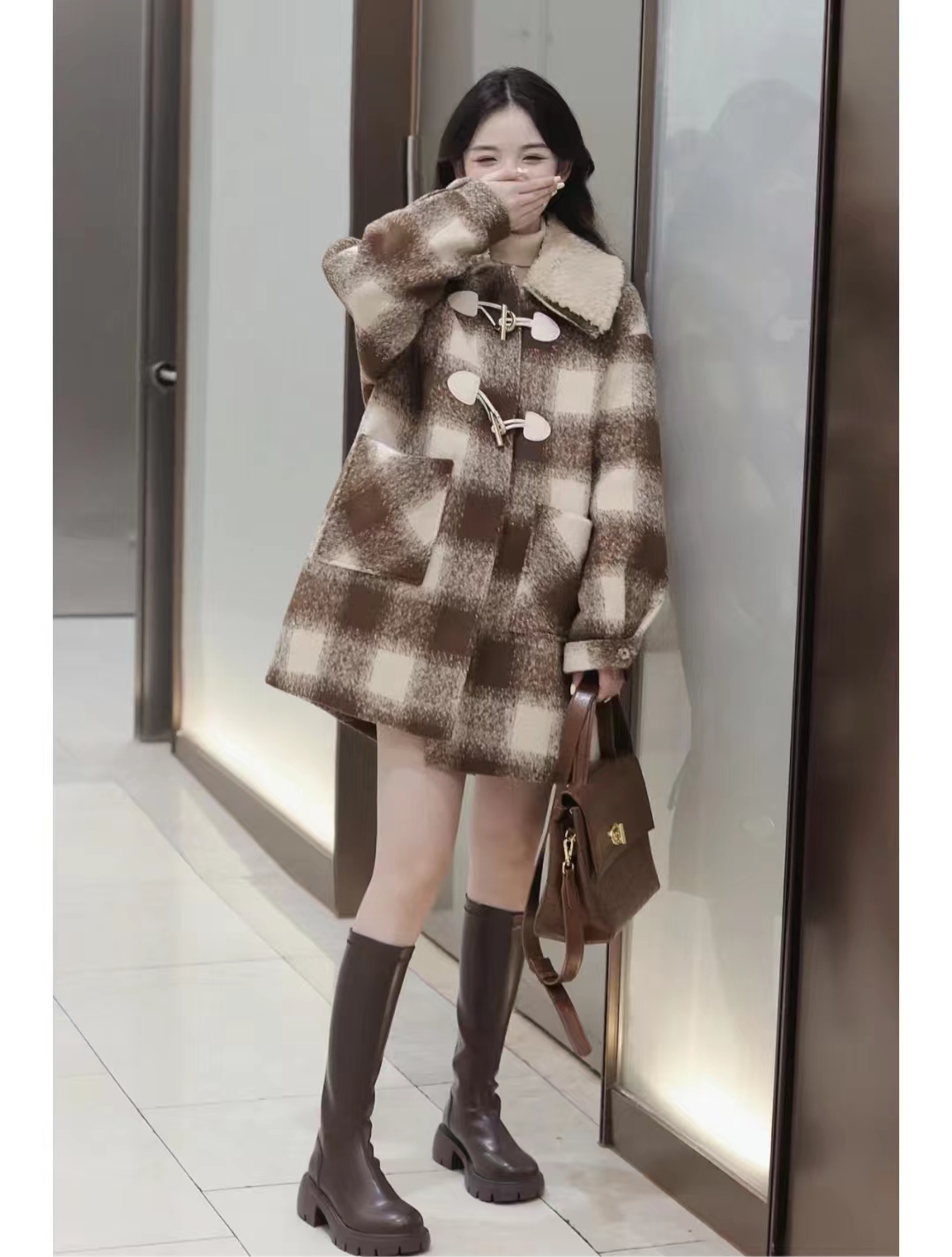 好穿又好搭时尚长筒宽靴,棕色长筒靴子女2022爆款洋气气质