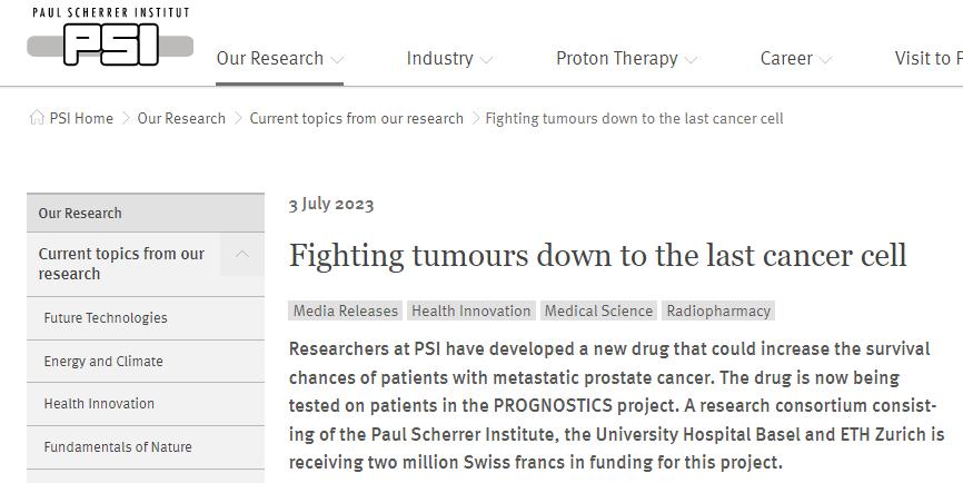 光达在线：瑞士PSI开发新药，为转移性前列腺癌患者带来新希望