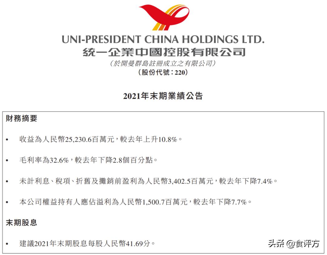 统一集团一季度营收353亿元,统一全年营收
