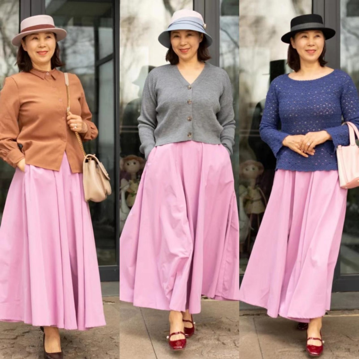 时尚穿搭浅粉长裙优雅美丽,知性优雅女性穿搭长裙
