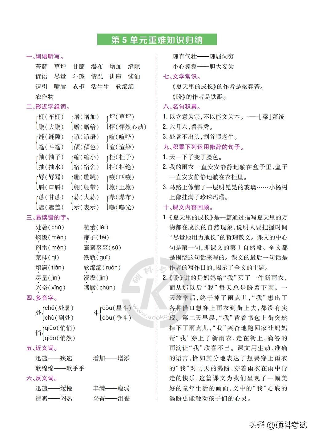 六年级语文上册重点高频考点梳理,语文书六年级一二单元复习知识点