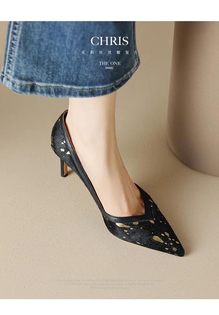 马毛豹纹高跟鞋,马海毛黑色高跟鞋