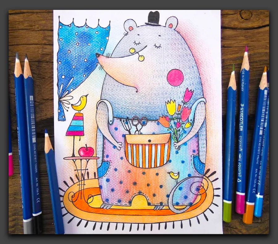 一眼让人惊艳的彩铅画,100幅适合零基础的彩铅画