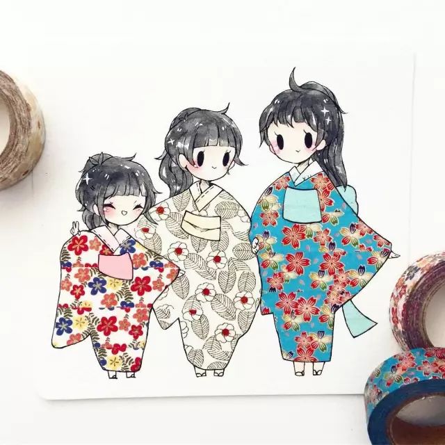 纸胶带做的小清新插画幼儿,胶带插画