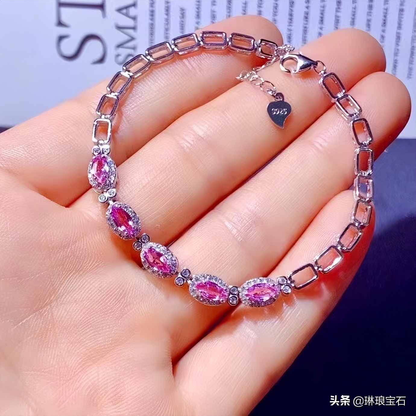 s925欧美个性蓝色银手链,s925银波斯湾海水蓝幸运手链