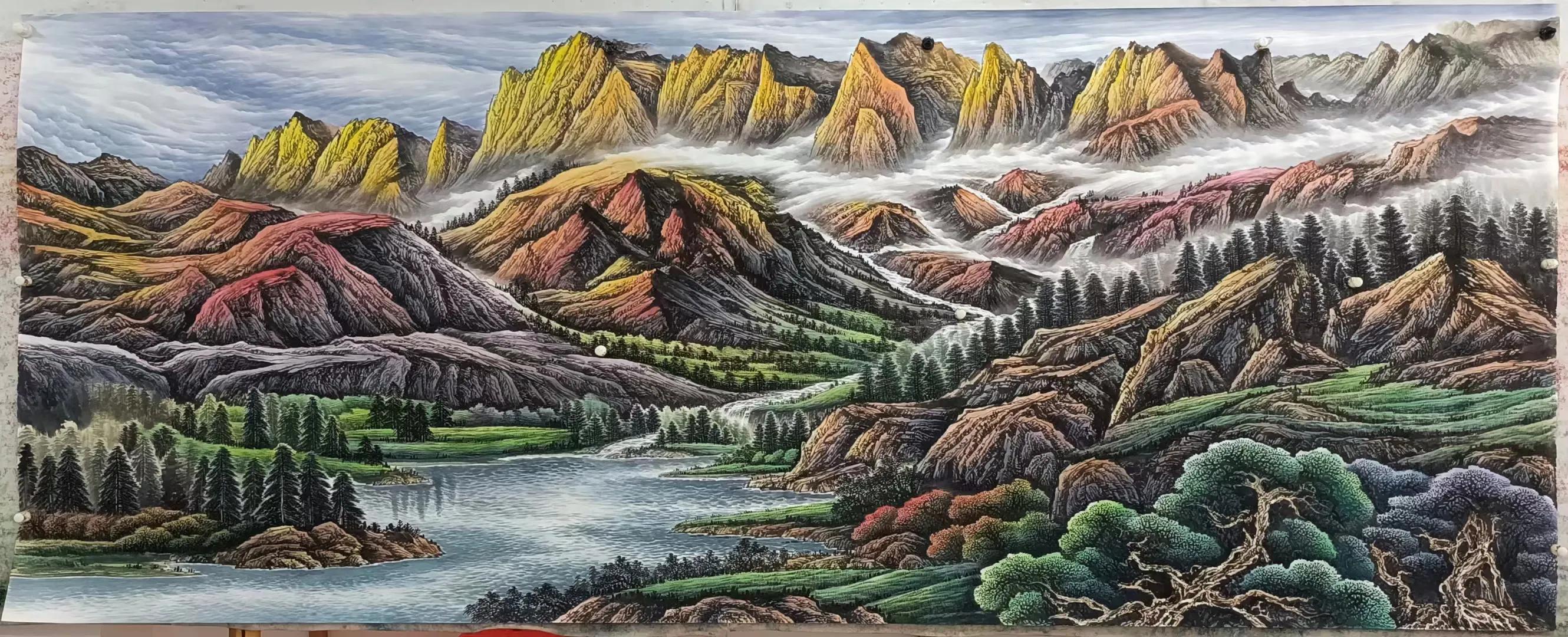 2019沙发背景墙山水画大全,山水画中式办公室客厅背景墙挂画