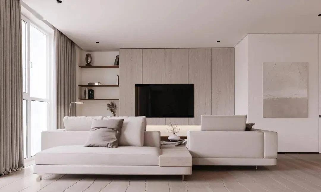 石膏线电视背景墙尺寸3.1米效果图,轻奢风装修2022新款电视背景墙纸