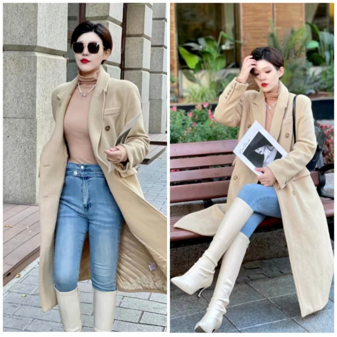 大衣搭长靴优雅阔太,大衣配长靴显矮