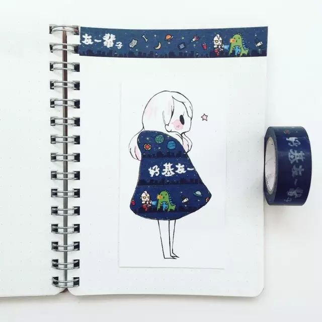 纸胶带做的小清新插画幼儿,胶带插画