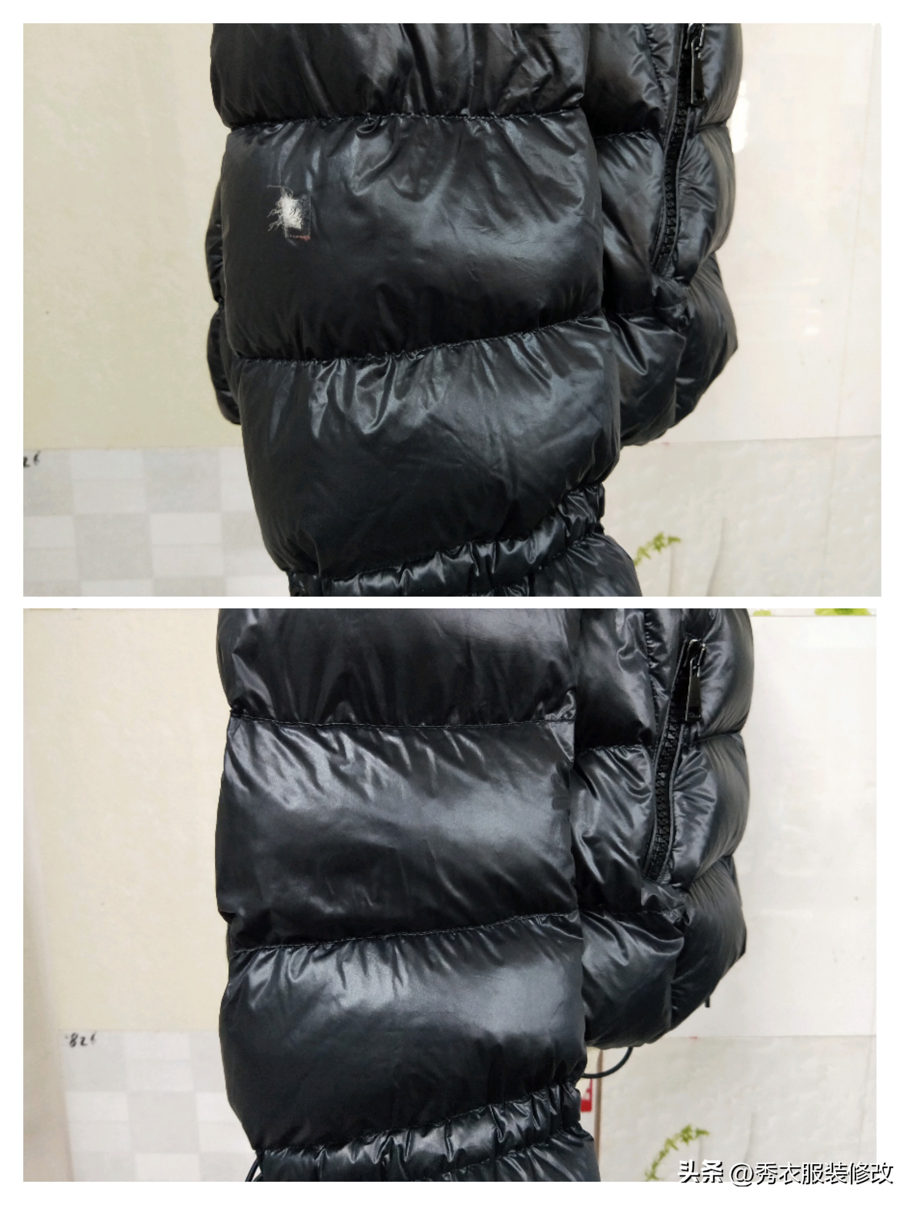 黑色羽绒服破洞用什么颜色来修补,羽绒服上破洞缝好怎么一拉秒藏线