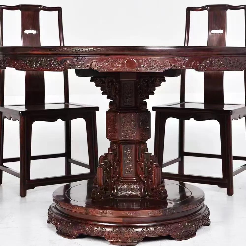 大红酸枝交趾黄檀长餐桌价格,大红酸枝交趾黄檀长方桌七件套