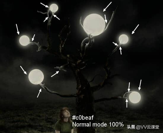 在Photoshop中创建带有月亮的树的超现实图稿，VV云课堂教程