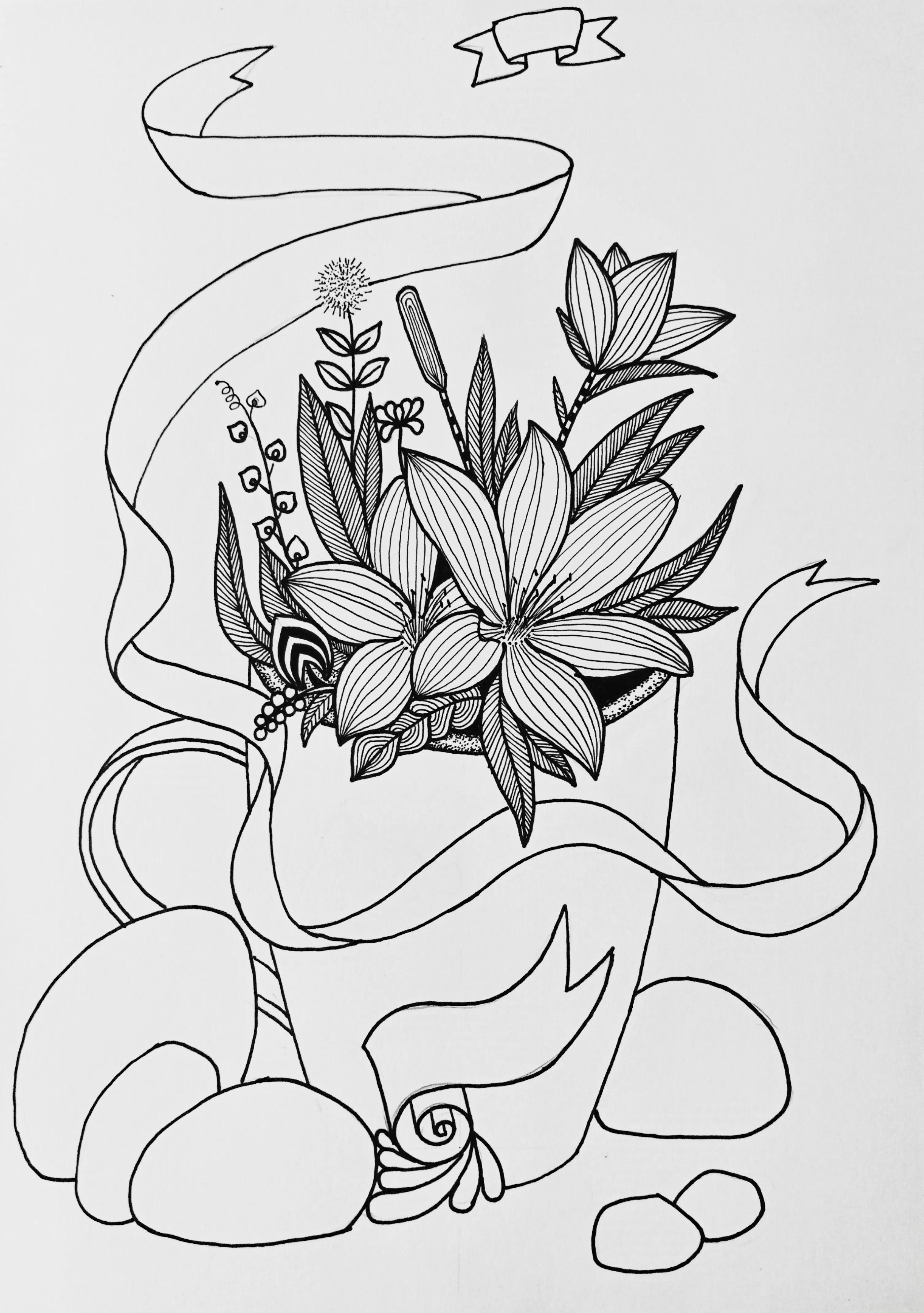 线描画作品花难度中等,高难度黑白线描怎么画教程