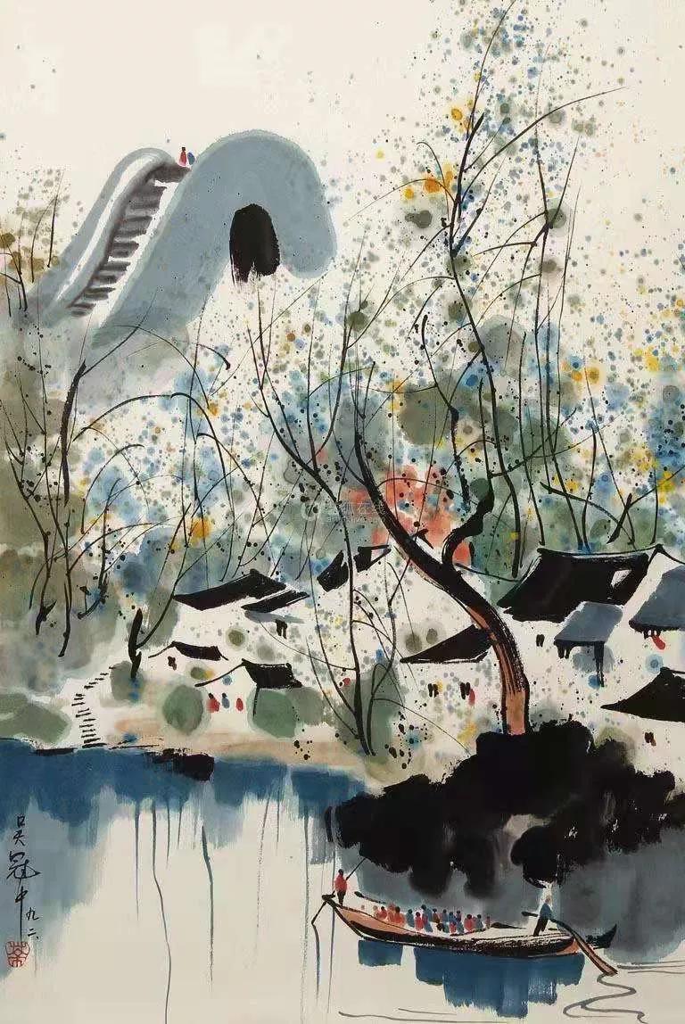 山水画四条屏当代中国画名家,现代名家秋景山水画作品欣赏