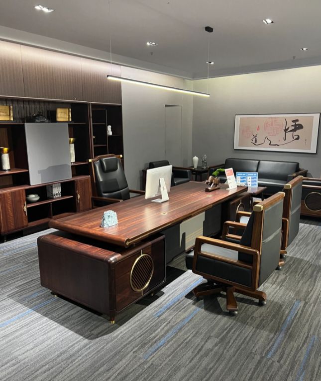 实木老板办公桌椅装修效果图,老板桌办公桌总裁桌椅