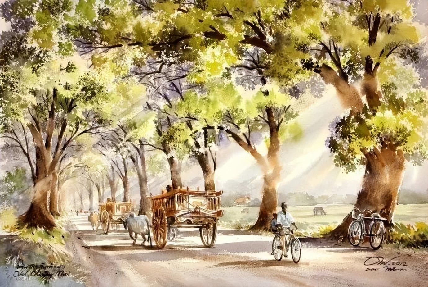 泰国水彩,泰国水彩画家绘画过程