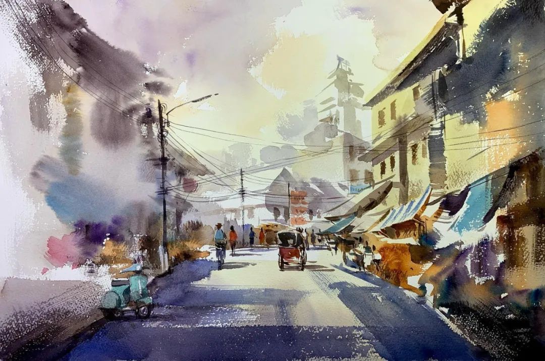 泰国水彩,泰国水彩画家绘画过程