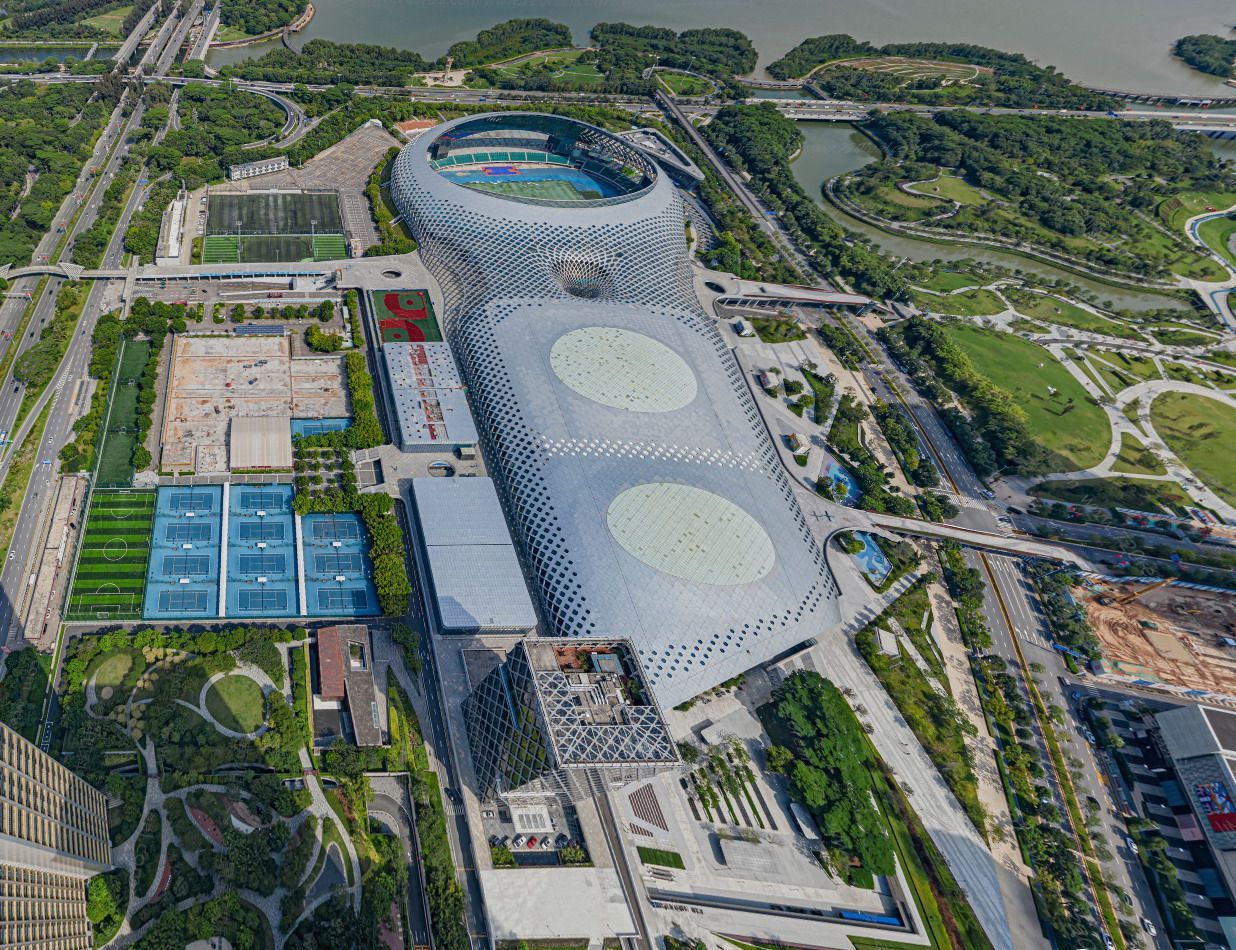 深圳湾体育中心拍照,高楼俯瞰深圳湾体育中心