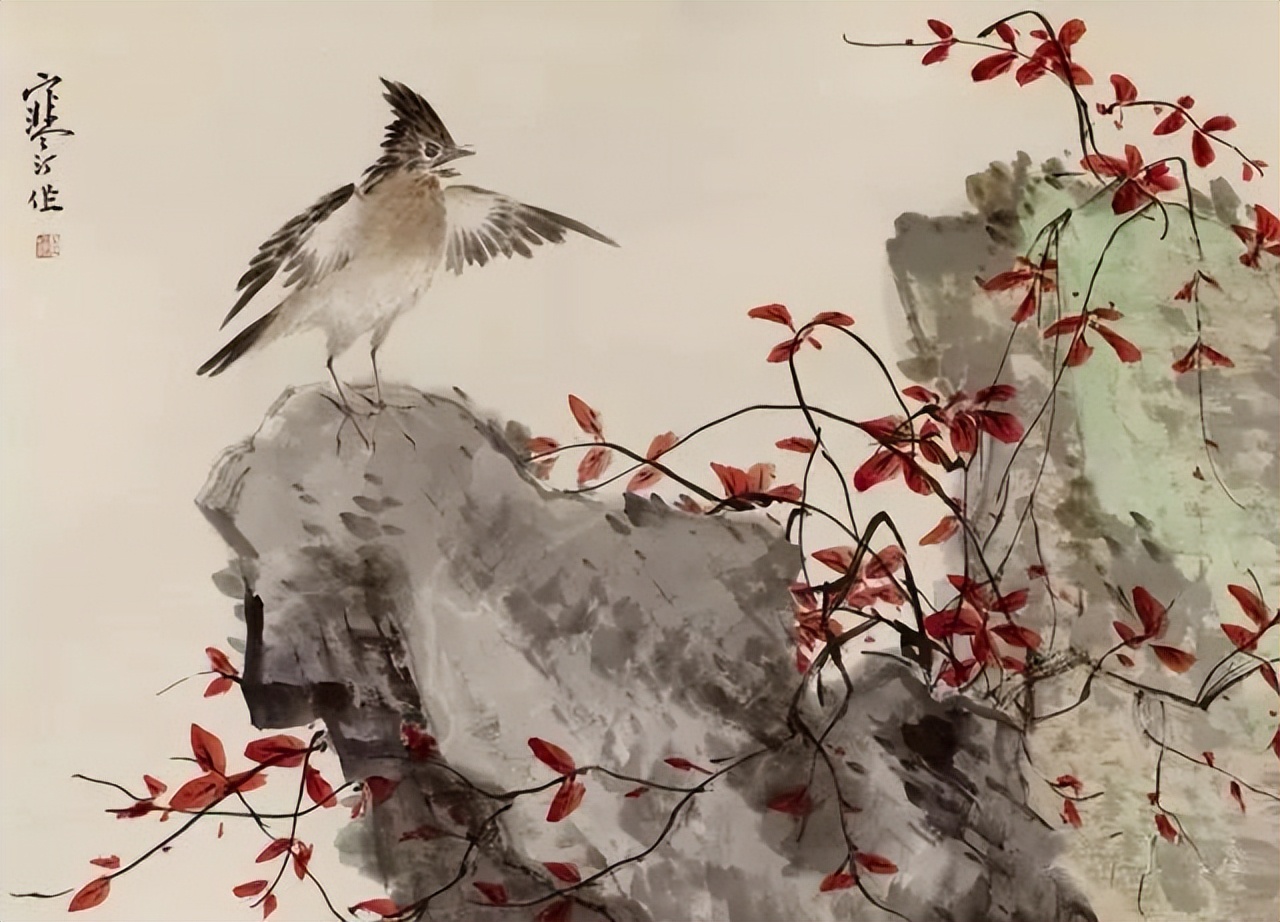 江寒汀写意黑山雀石榴花图,江寒汀写意花鸟千峰竞秀原作尺寸