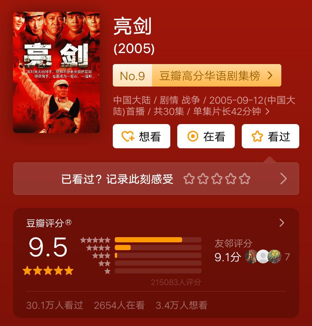 近20年评分最高十部电视剧,近40年优秀电视剧排名