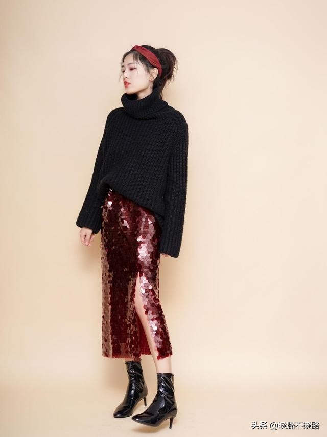 针织衫高腰显瘦开叉半身裙套装女,针织衫女裙微胖