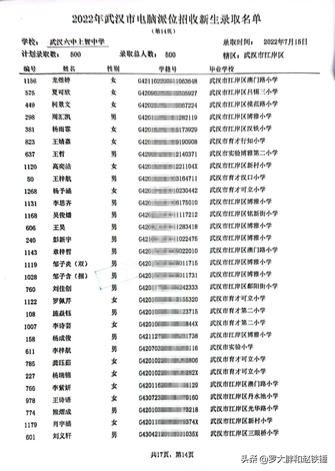 2020年武汉市小升初电脑派位,武汉市江汉区小升初电脑派位结果