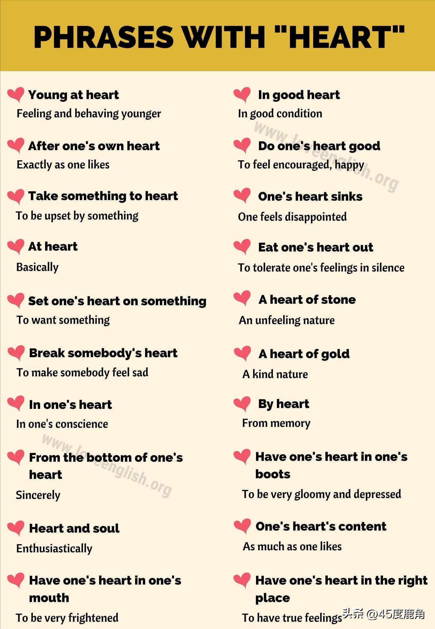 词汇积累：和心,heart相关的习语表达汇总