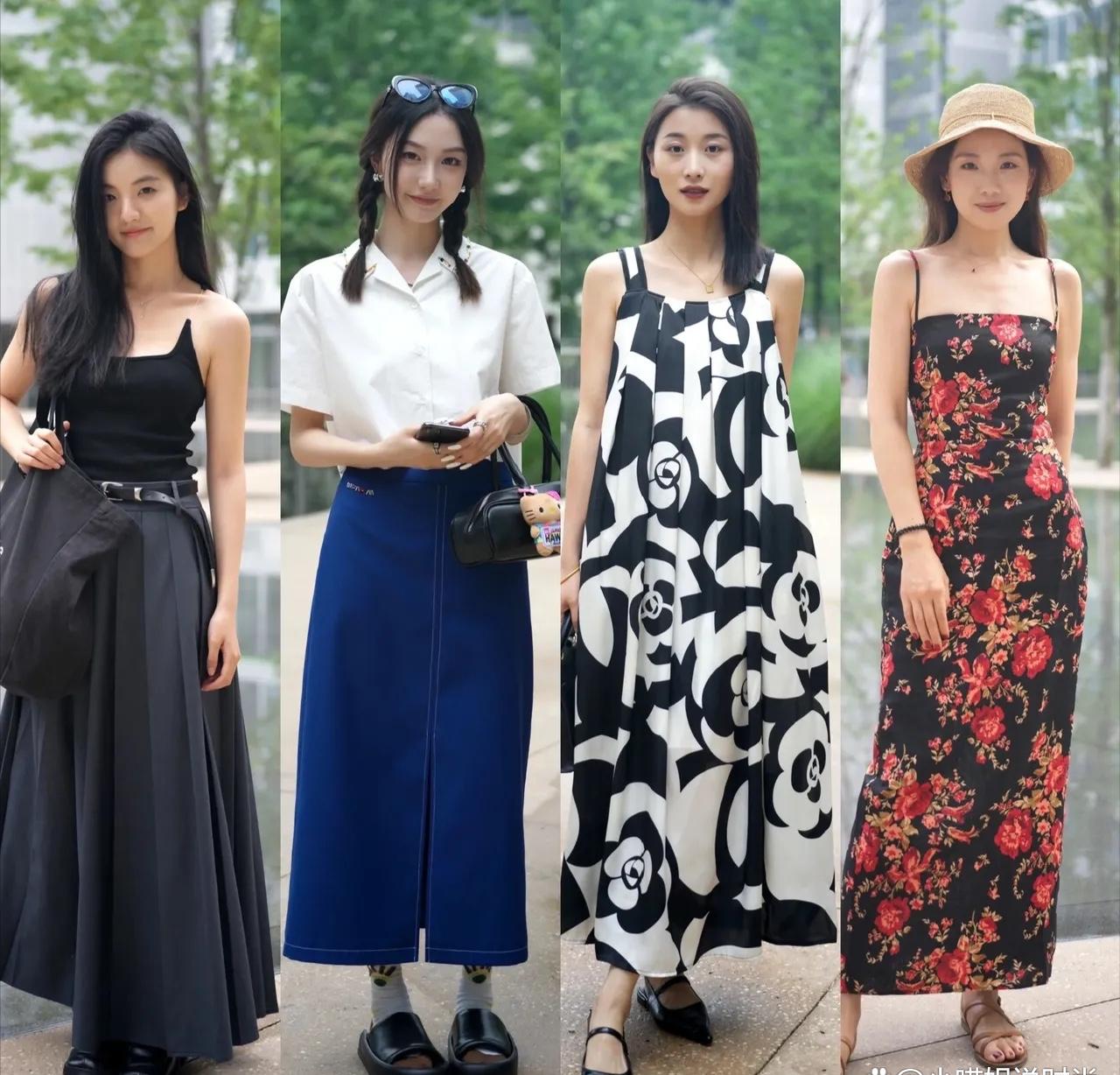 杭州女孩真会穿，满大街长裙长裤，不配高跟鞋也很美！