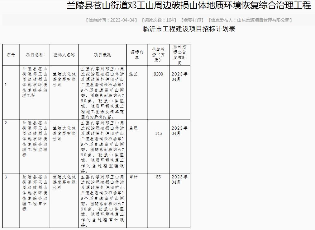 4月4日临沂市19宗建设工程项目计划招标，真是太多、太集中了！