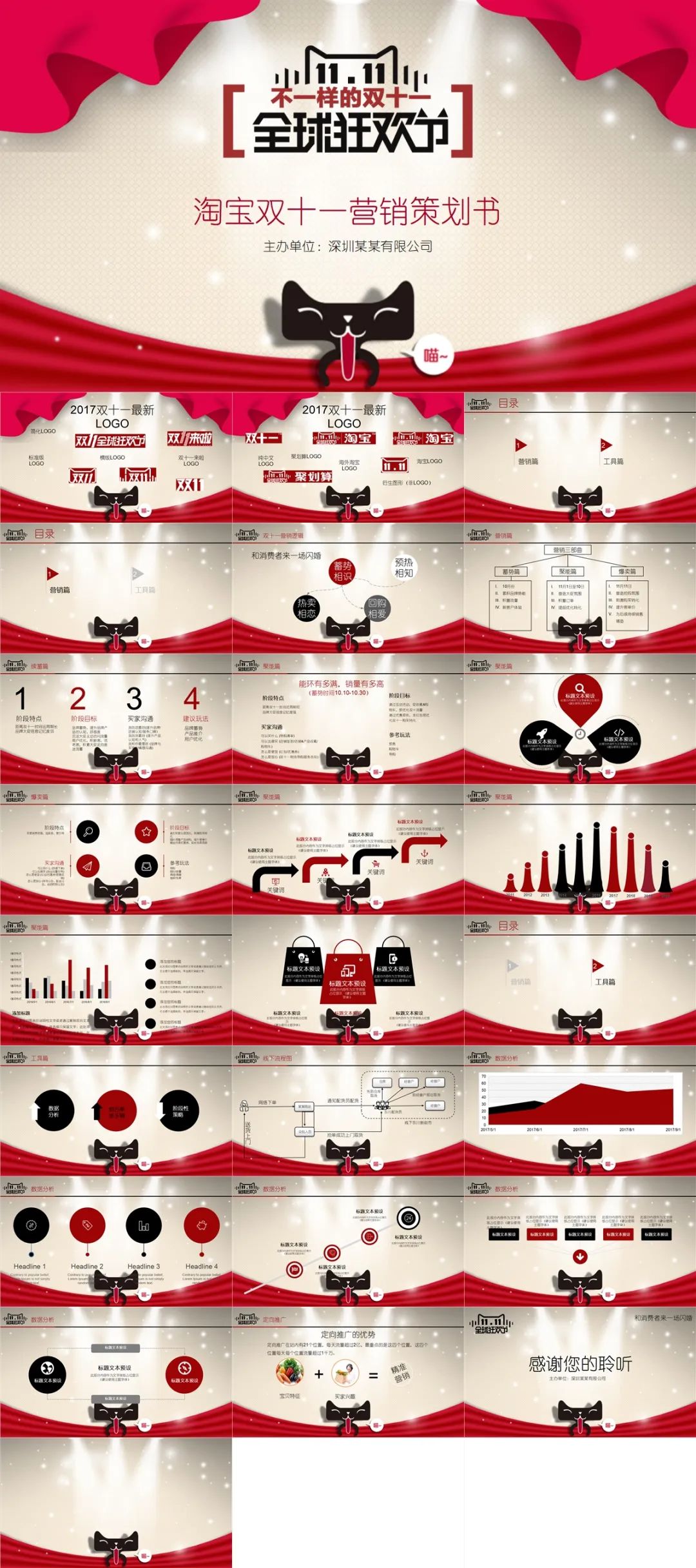 双11钜惠来袭方案ppt模板内容,双十一促销活动模板可下载