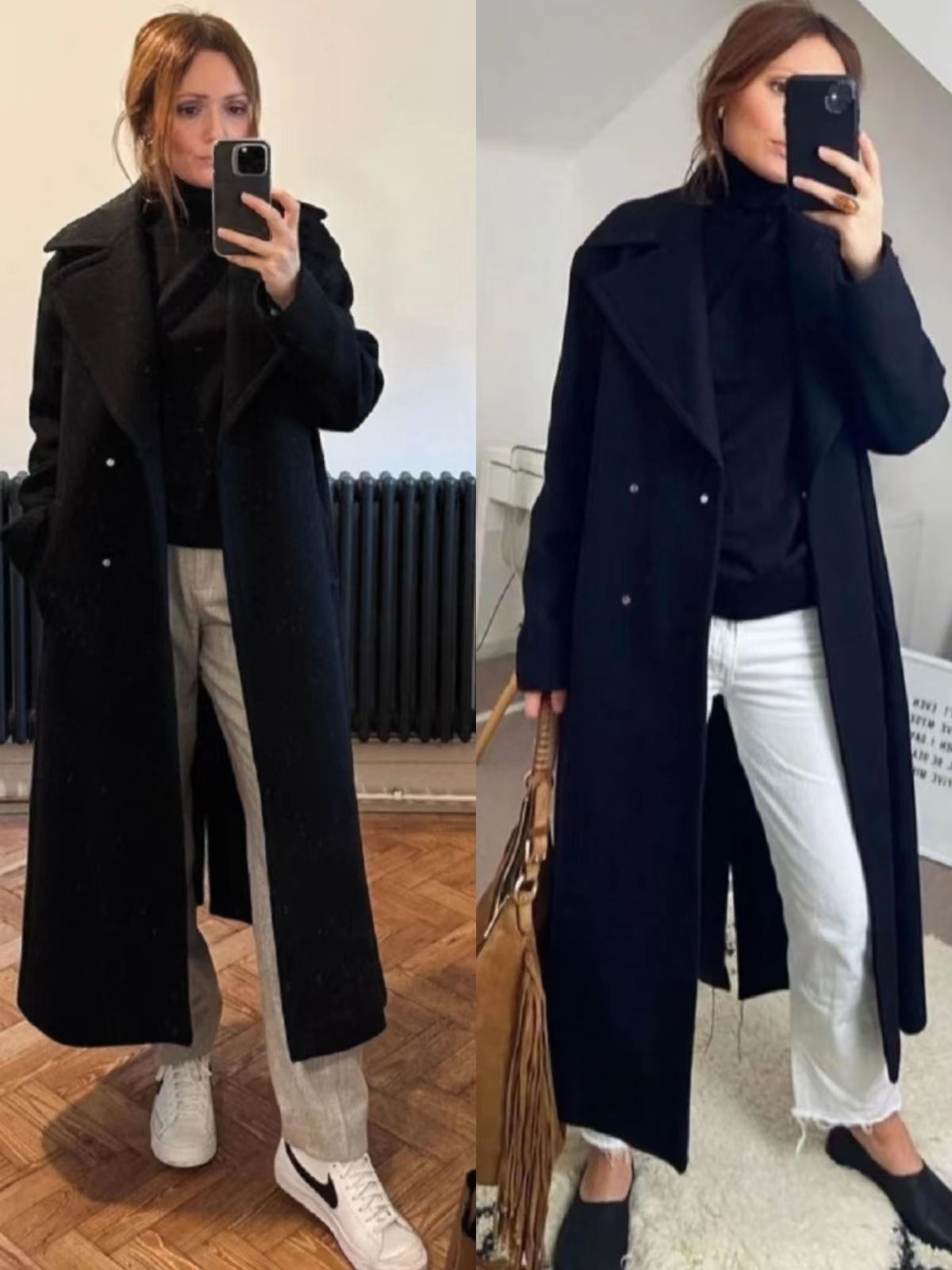 皮肤黑穿深红色的大衣怎么搭配,带帽黑灰色格子大衣怎么搭配好看