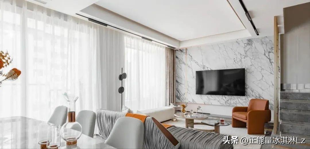 石材简约小户型装修,大理石木饰面轻奢风格装修效果图