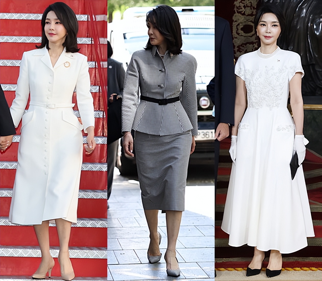 站在太太团角落的韩国夫人成小透明？换成绿裙风光了，女主脸太美