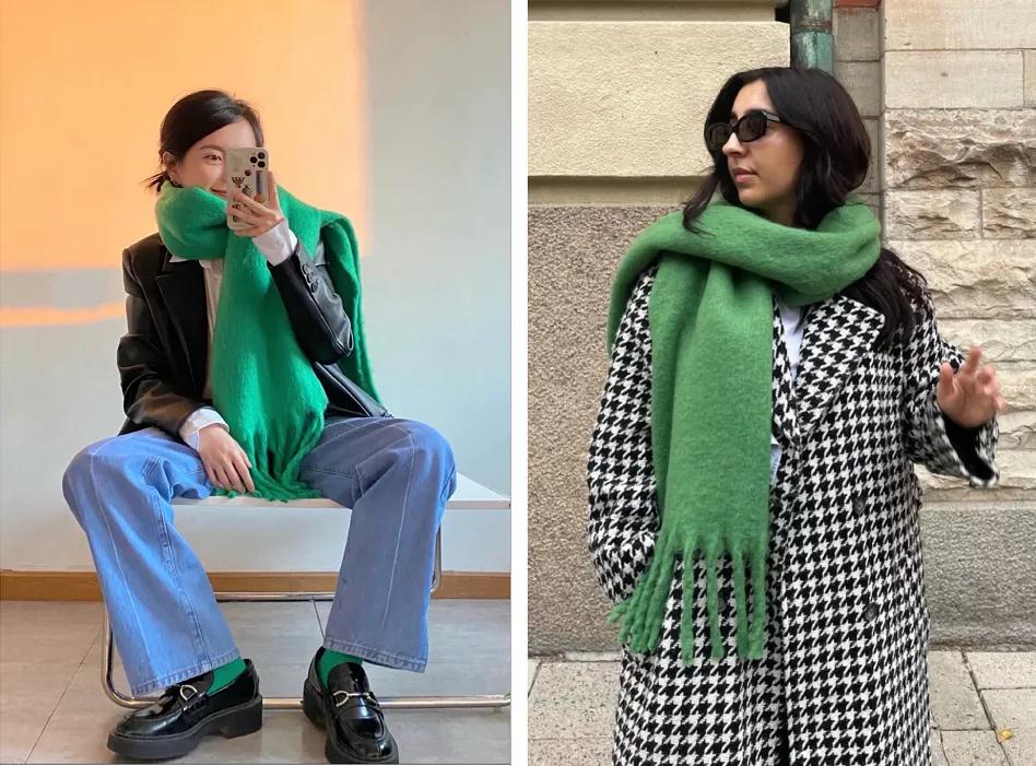 冬天搭配棉衣围巾系法,冬天比较惊艳的穿搭围巾