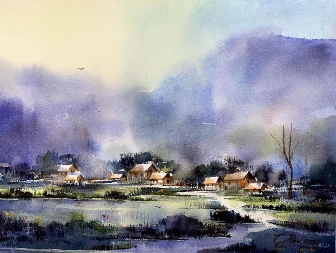 泰国水彩,泰国水彩画家绘画过程