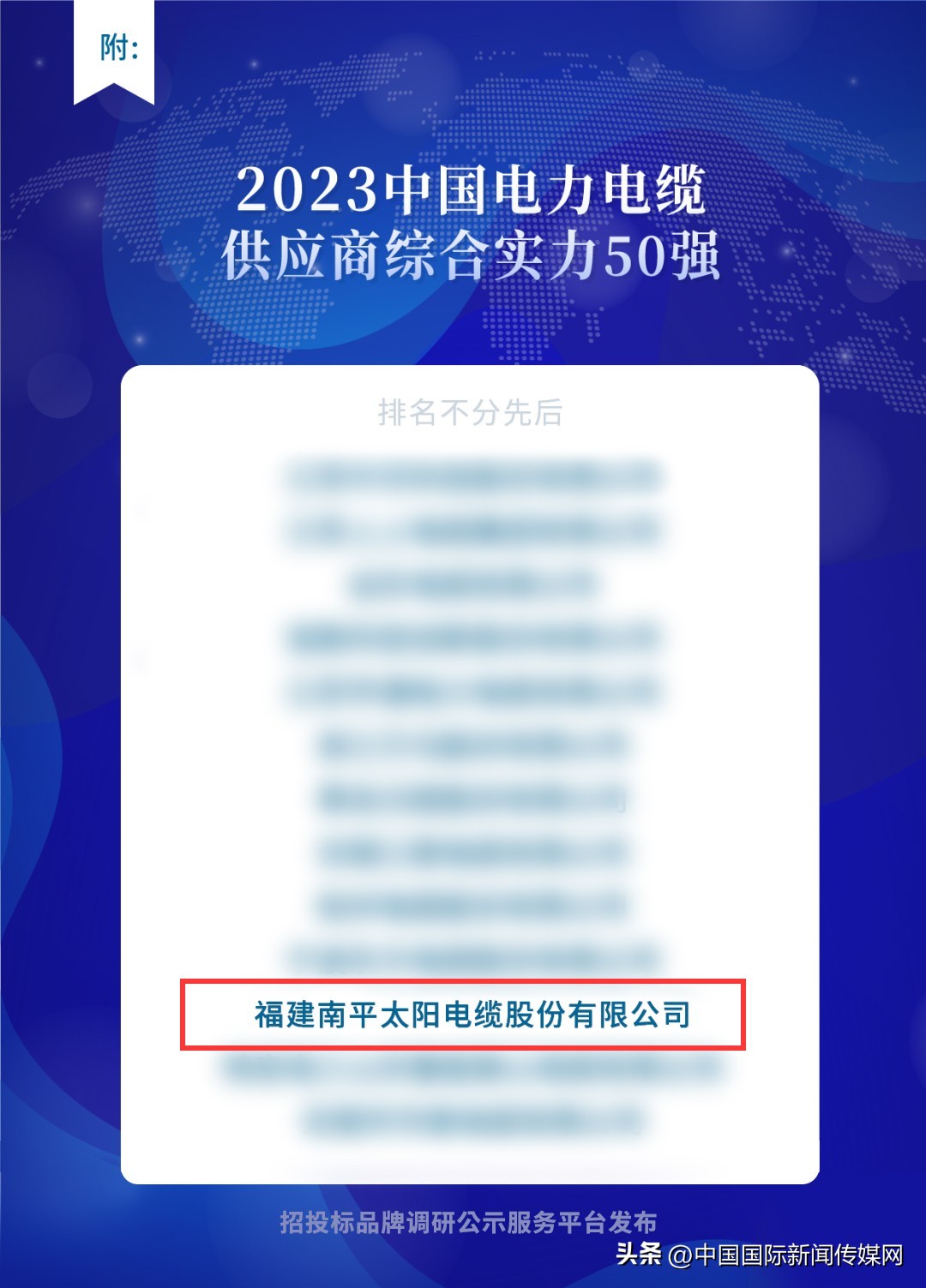 光荣时刻！太阳电缆成功入选2023中国电力电缆供应商综合实力50强