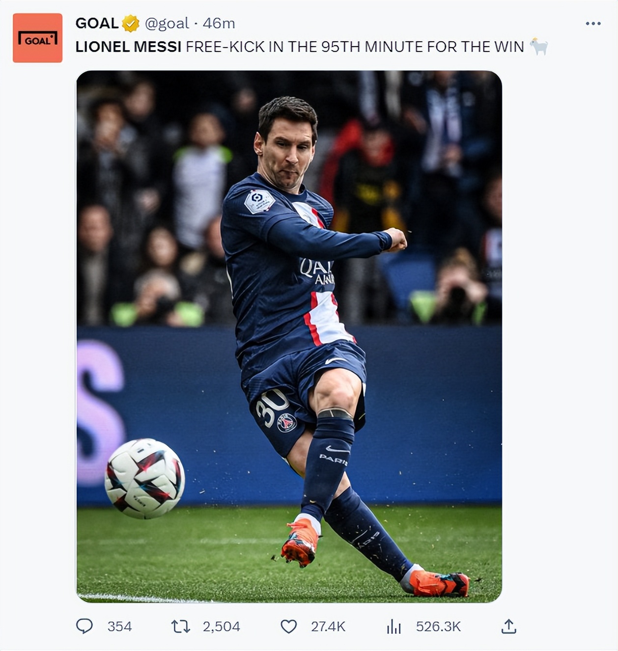 梅西点赞世界纪录,梅西任意球全纪录最新