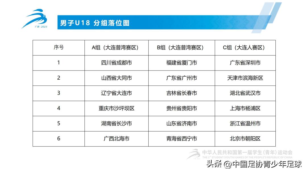第一届学青会足球赛分组,首届学青会足球公开组