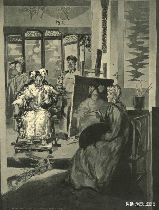 外国人给慈禧太后画的画,慈禧太后画像是怎么画的
