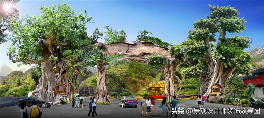 文化景区大门创意简单设计,小区景观大门口设计效果图