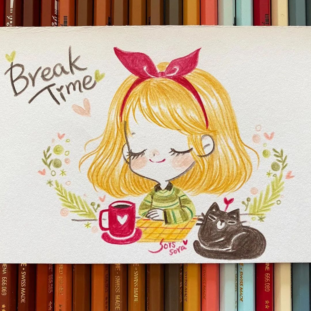 彩铅绘画7-15岁简笔画可爱又简单,可爱彩铅简笔画简单的少女