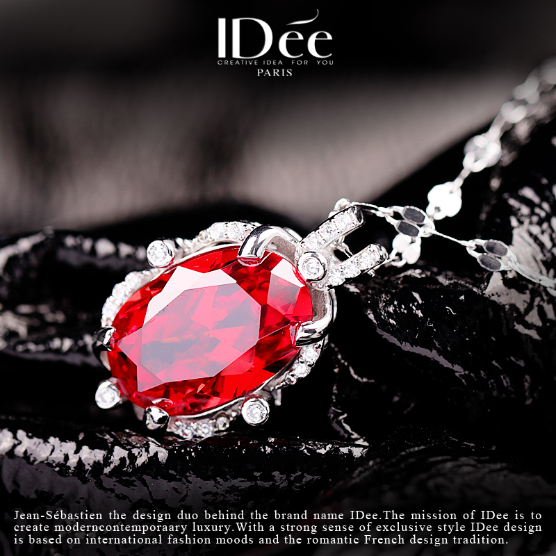 魅力红宝石戴来坚定与勇气——法国IDee红宝石纯银吊坠水晶锁骨链